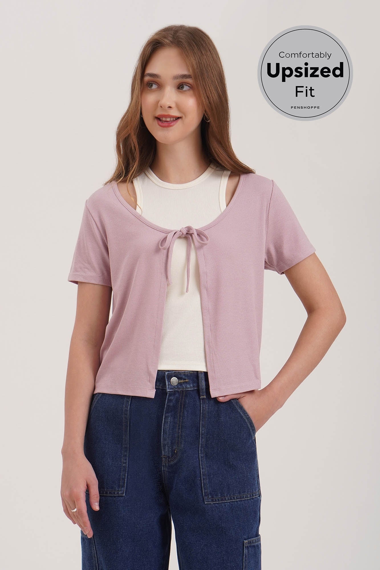 Short Sleeve Tie Cardigan with Tank Top Set