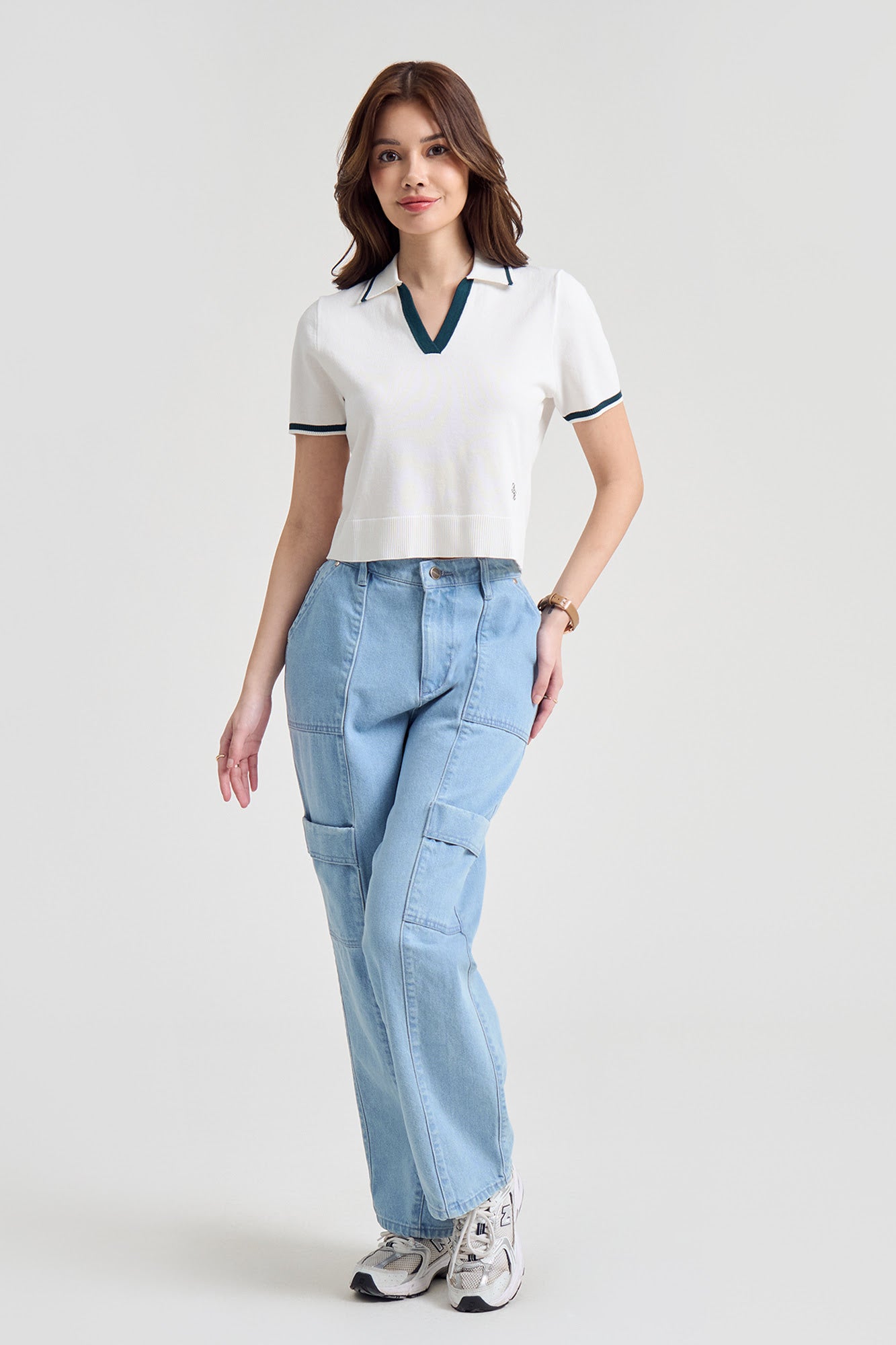 Relaxed Fit Flat Knit Polo with Branding