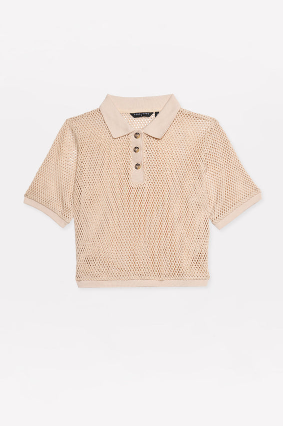 Semi Cropped Crochet Polo