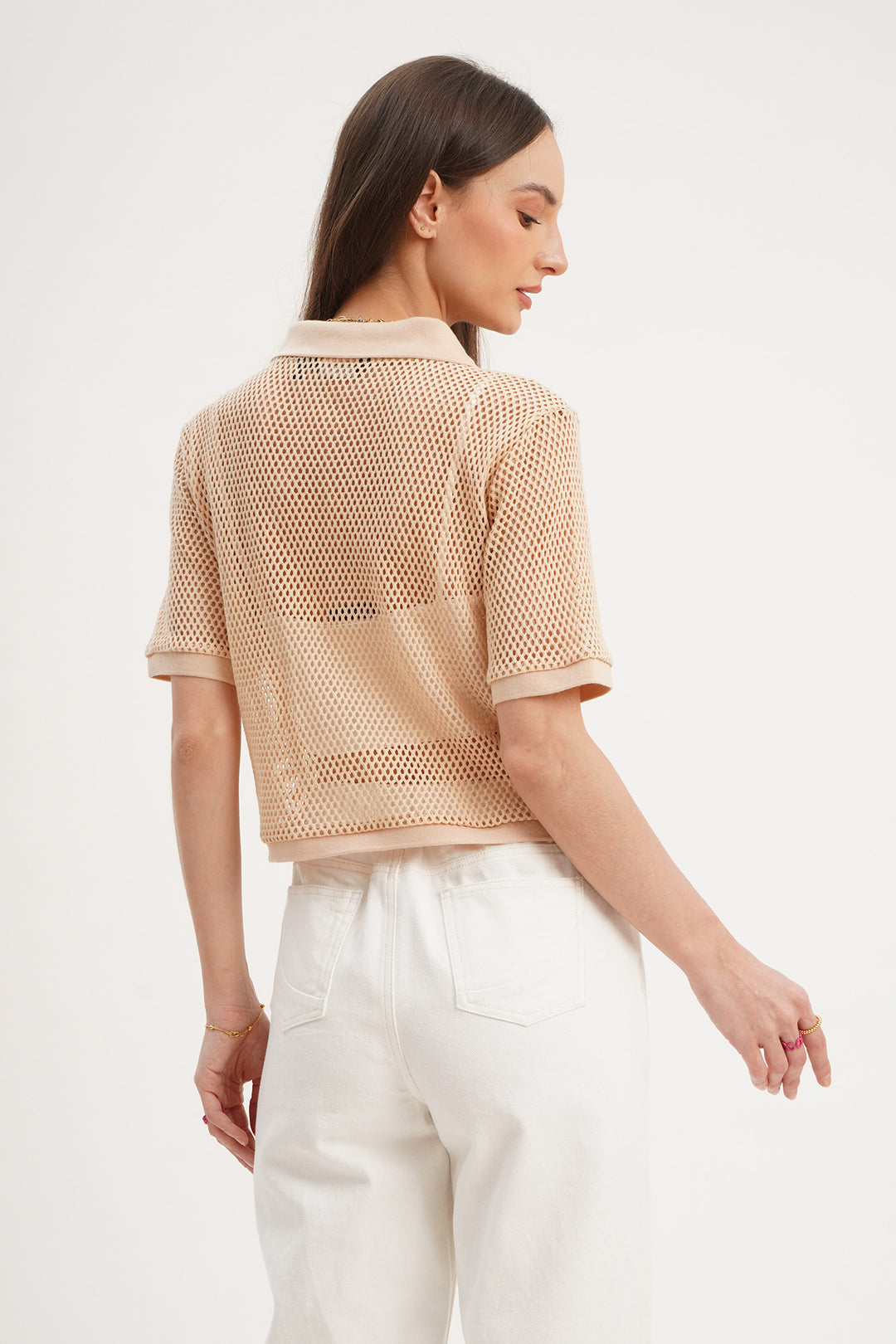 Semi Cropped Crochet Polo