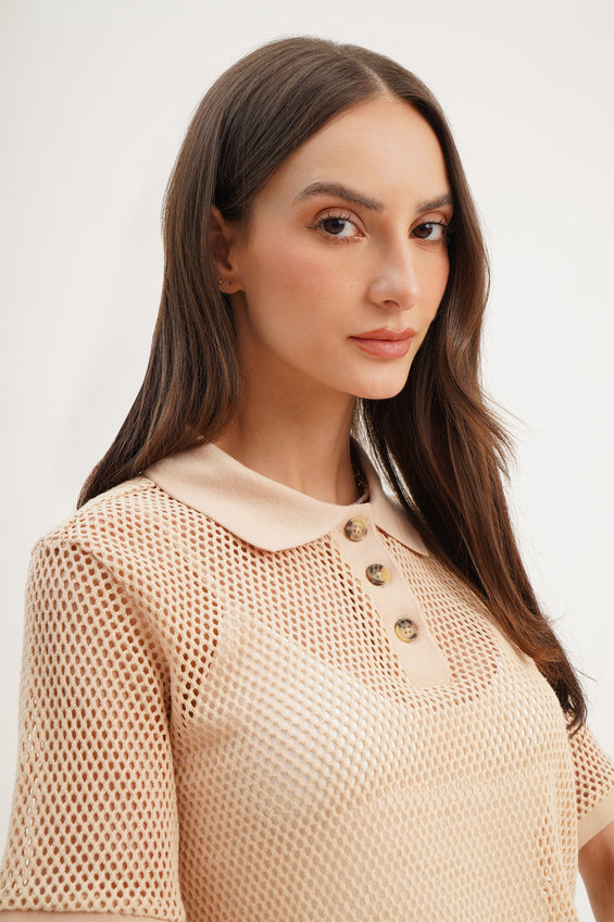 Semi Cropped Crochet Polo