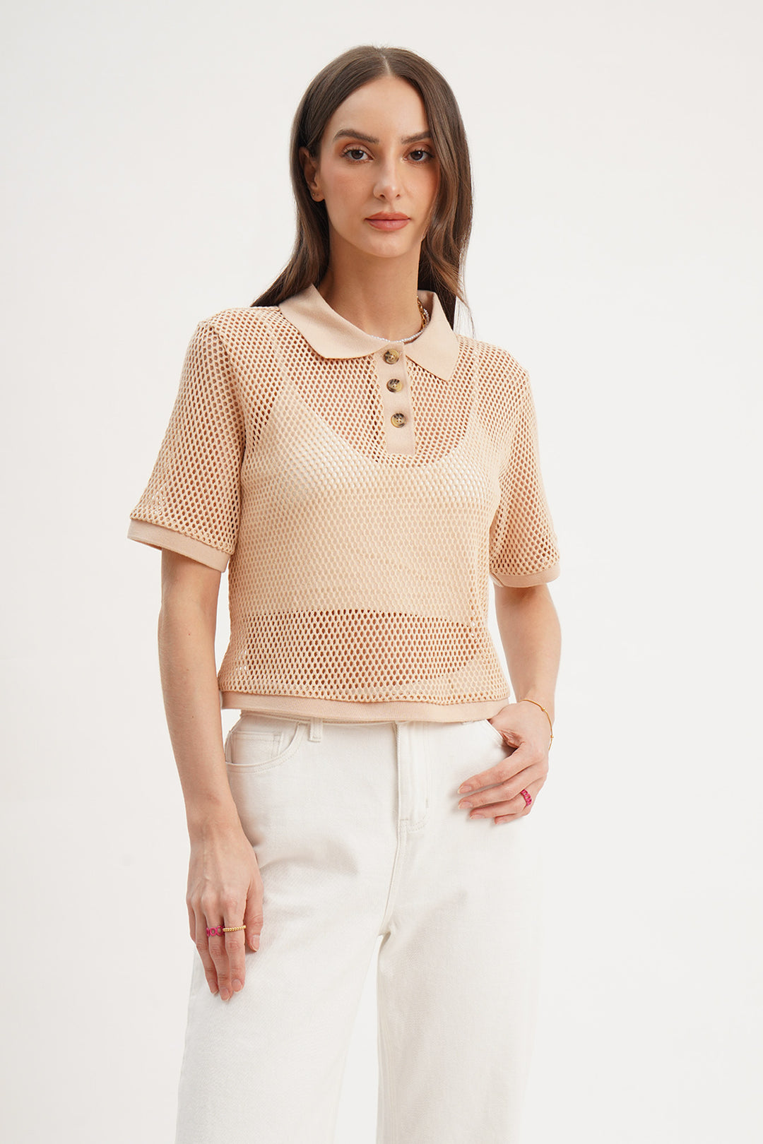 Semi Cropped Crochet Polo