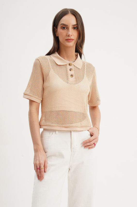 Semi Cropped Crochet Polo