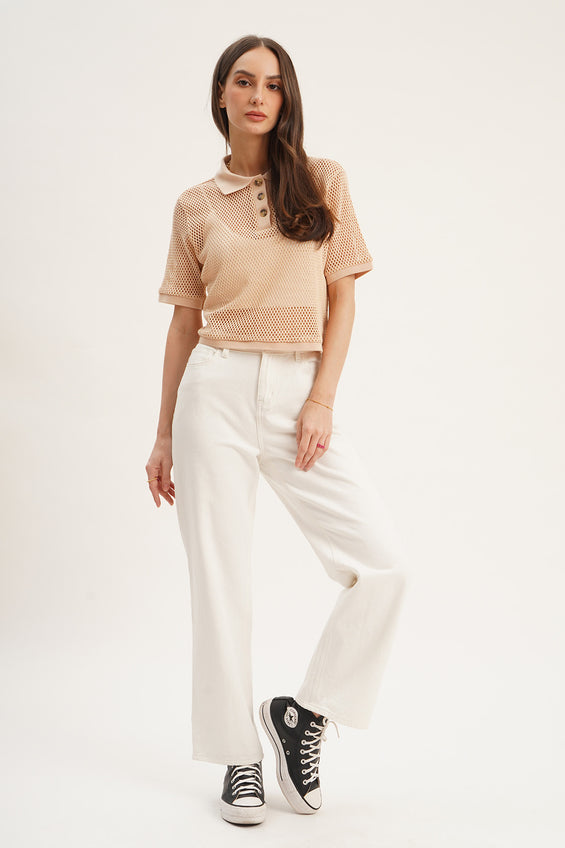 Semi Cropped Crochet Polo