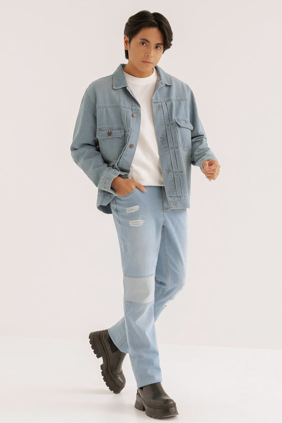 Slim Jeans with Rip and Blocking Details
