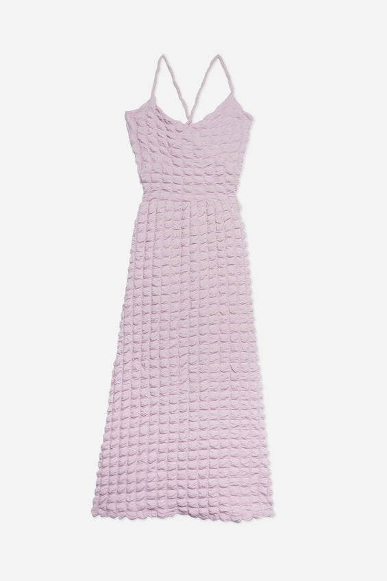 Sleeveless Textured Dress with Thin Straps and Tie Detail