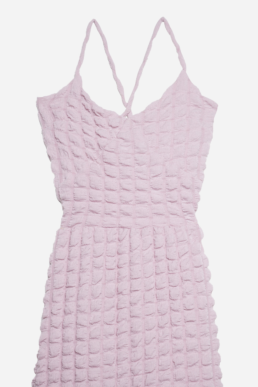 Sleeveless Textured Dress with Thin Straps and Tie Detail