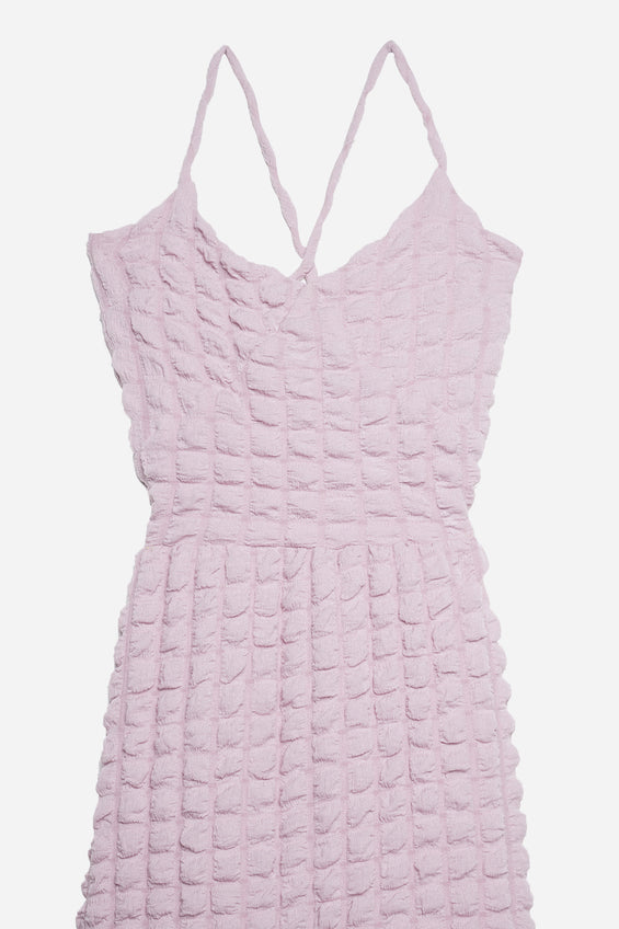 Sleeveless Textured Dress with Thin Straps and Tie Detail