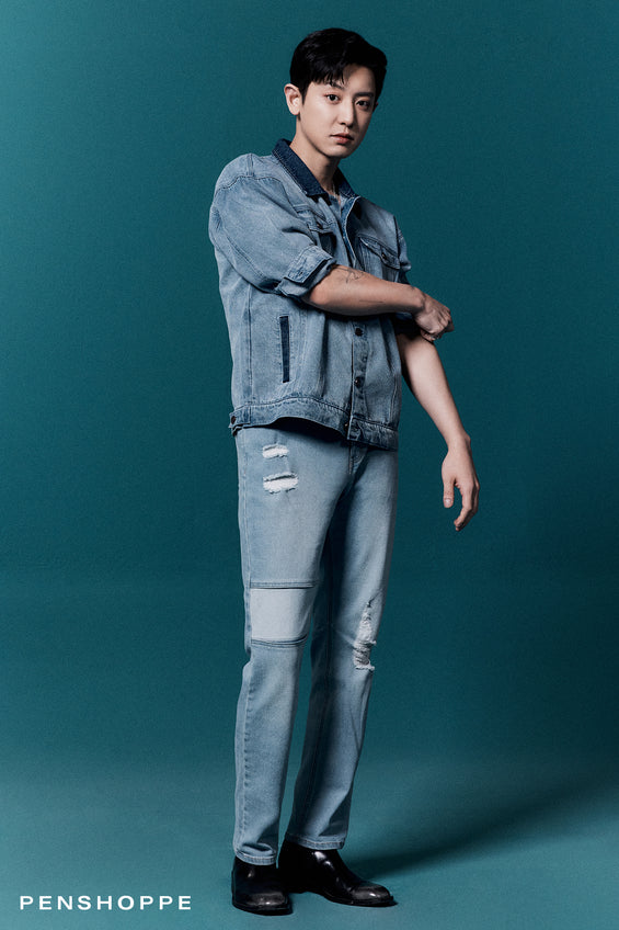 Oversized Denim Jacket with Dark Denim Contrast Detail