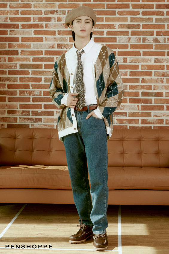 Oversized Argyle Knitted Cardigan