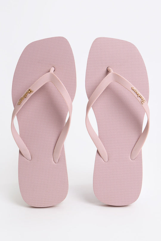 Women's Square Flip Flops with Metal Branding