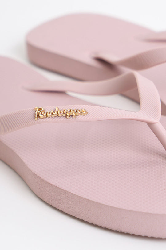 Women's Square Flip Flops with Metal Branding
