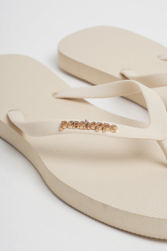 Women's Square Flip Flops with Metal Branding