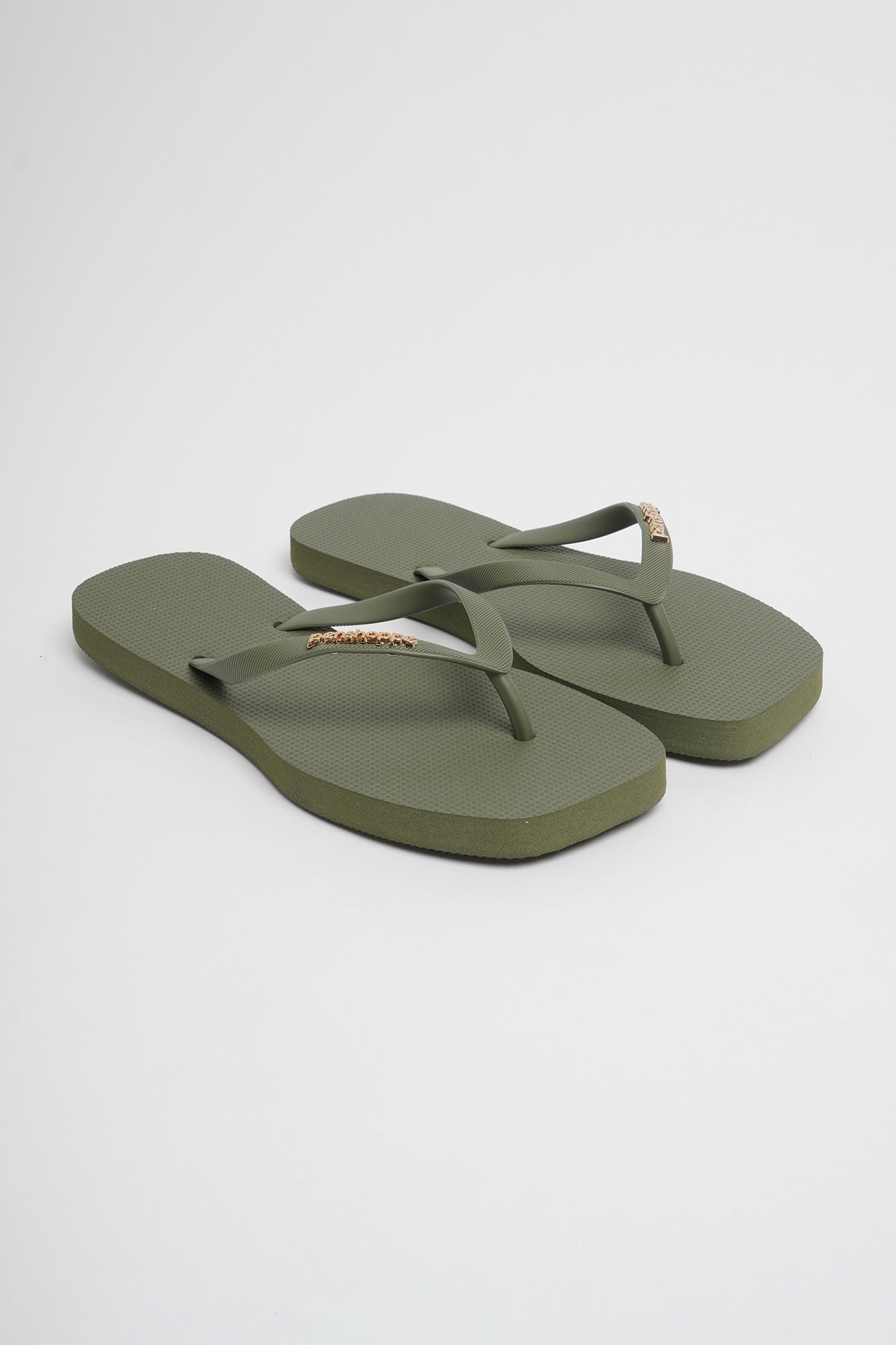 Women's Square Flip Flops with Metal Branding