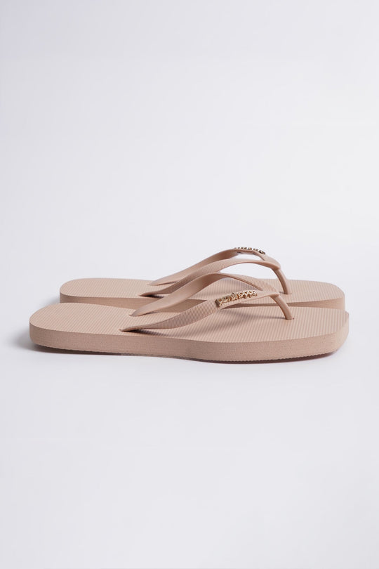 Women's Square Flip Flops with Metal Branding
