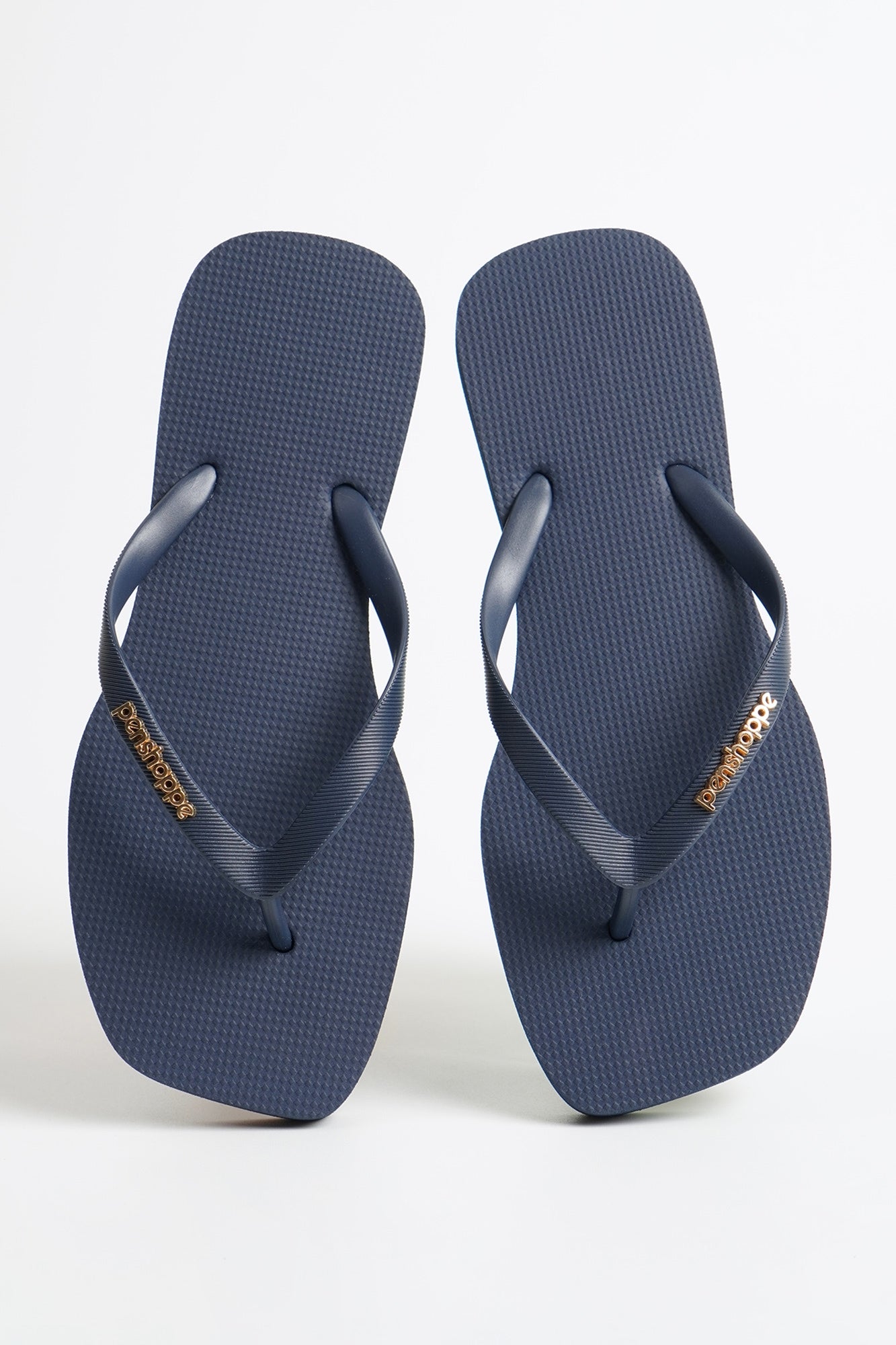 Women's Square Flip Flops with Metal Branding