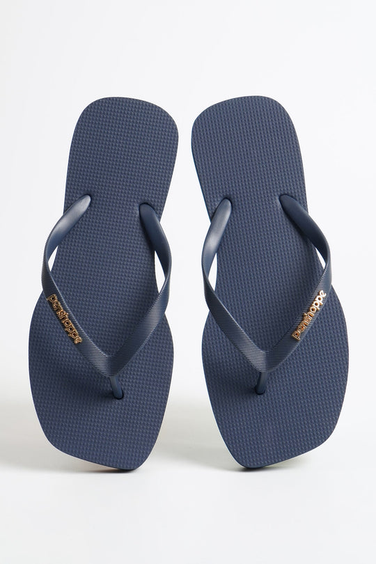 Women's Square Flip Flops with Metal Branding