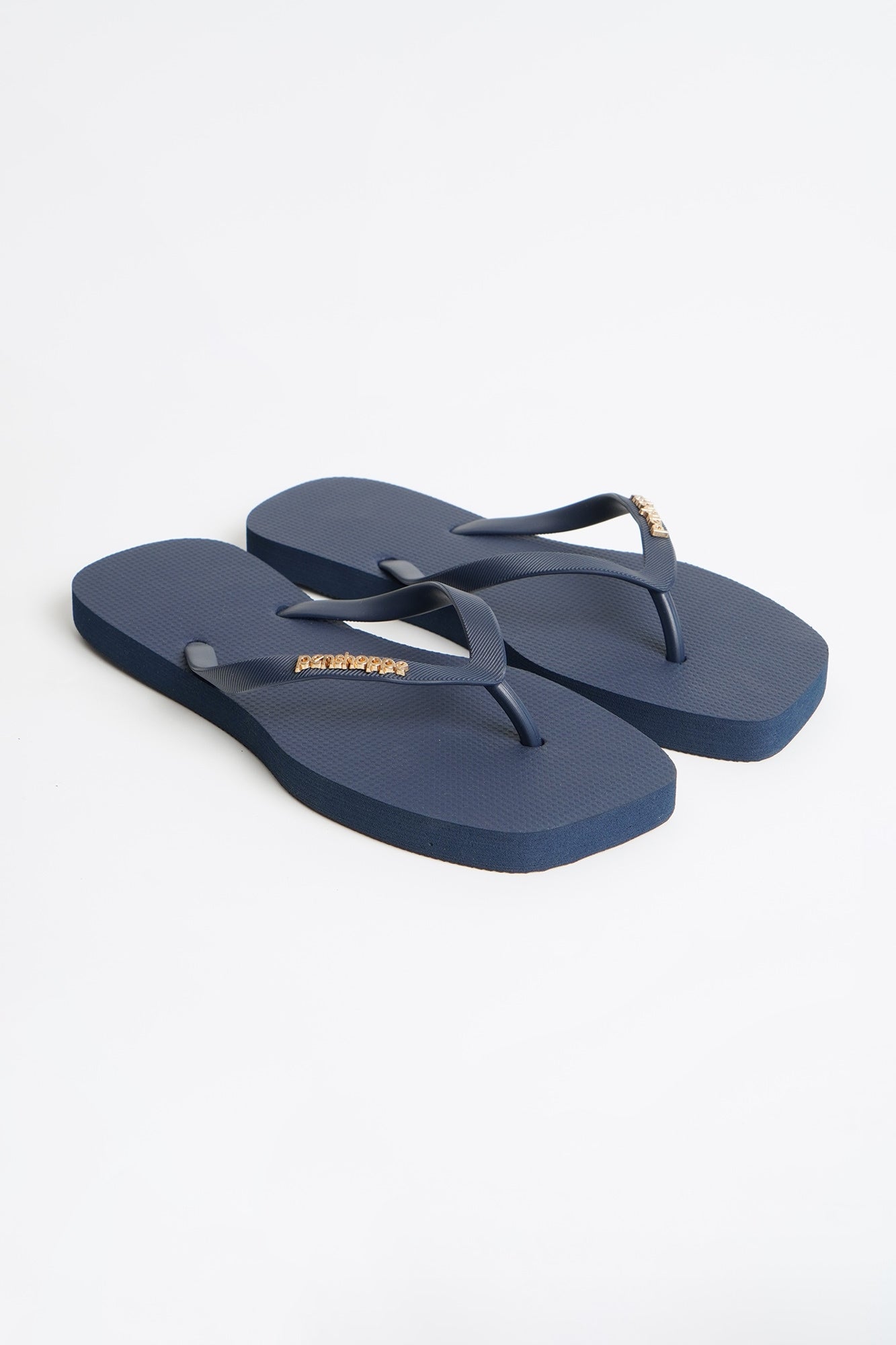 Women's Square Flip Flops with Metal Branding