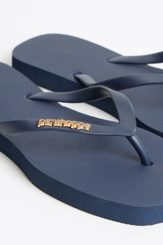 Women's Square Flip Flops with Metal Branding