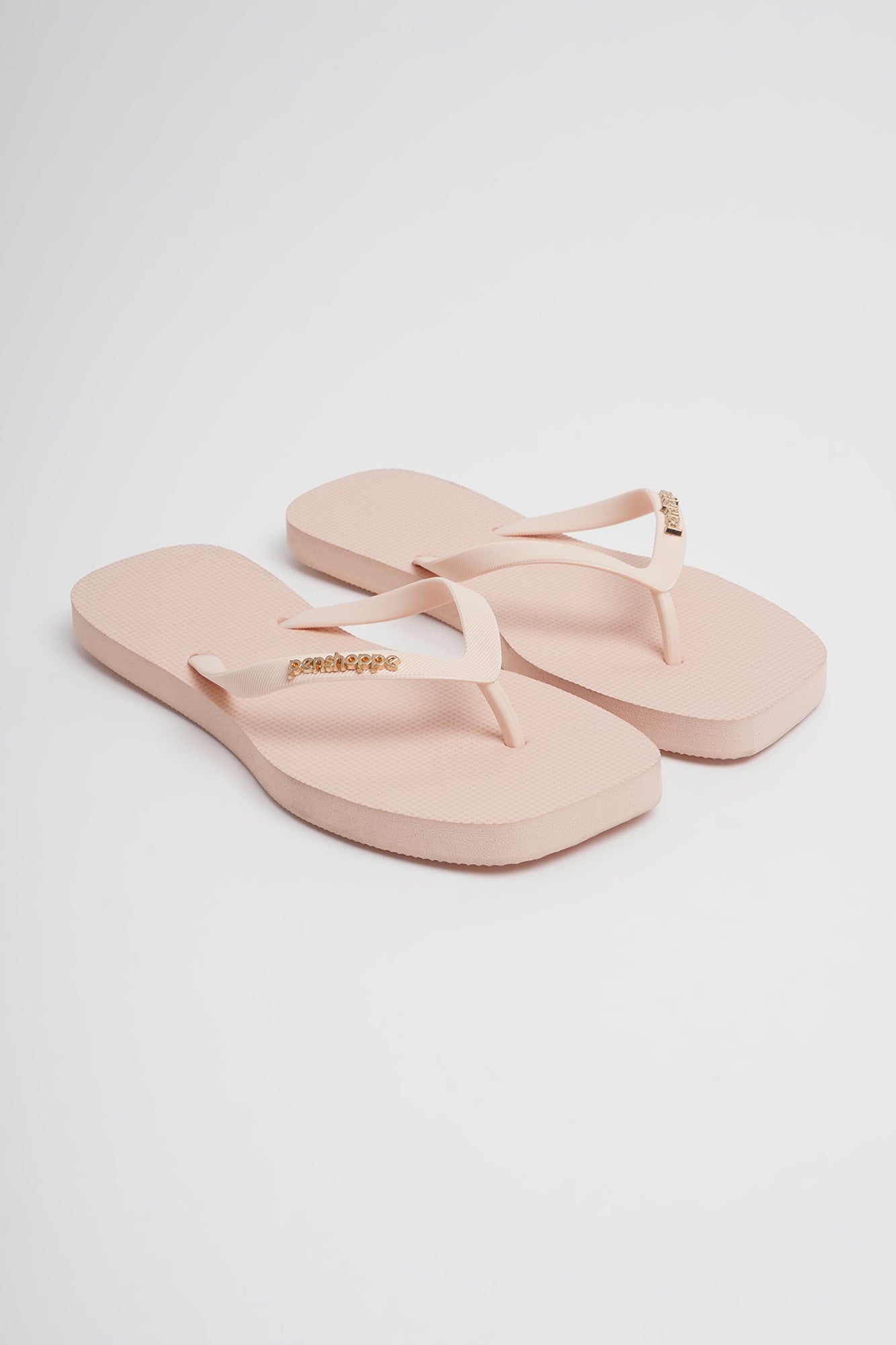 Women's Square Flip Flops with Metal Branding