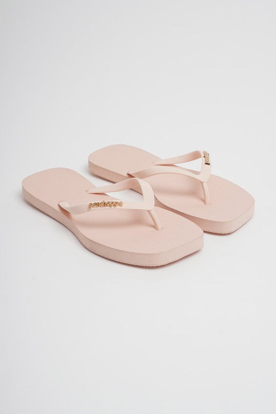 Women's Square Flip Flops with Metal Branding