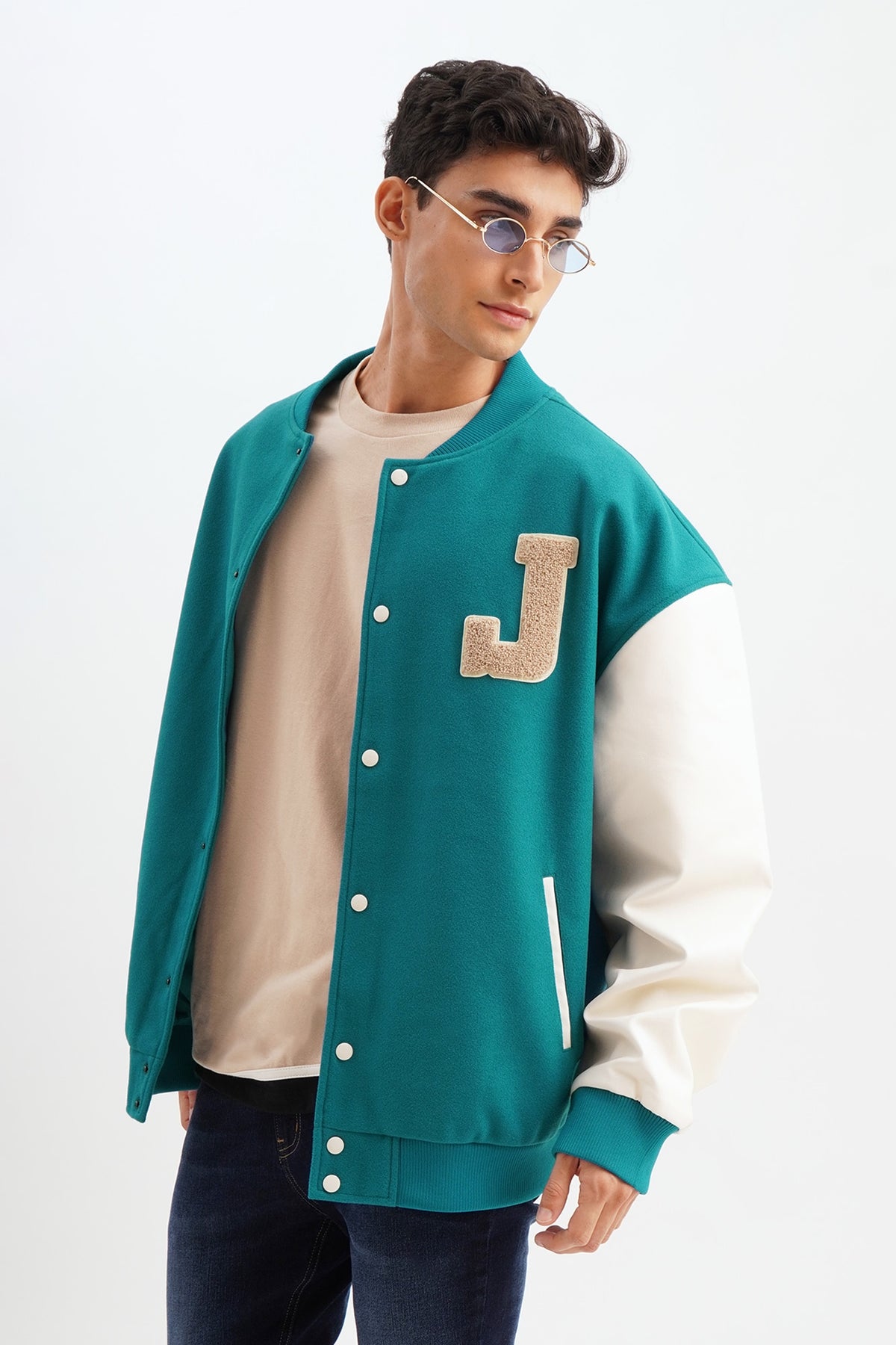 Unisex Varsity Jacket with J Patch – PENSHOPPE