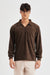 Relaxed Fit Textured Knit Polo with Open Collar