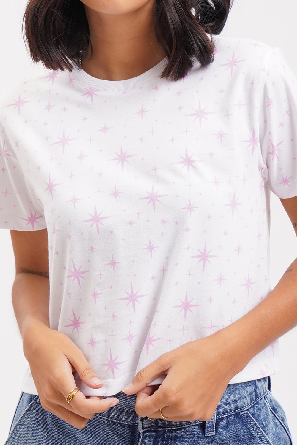 Relaxed Fit Cropped Sparkle All Over Print T-Shirt