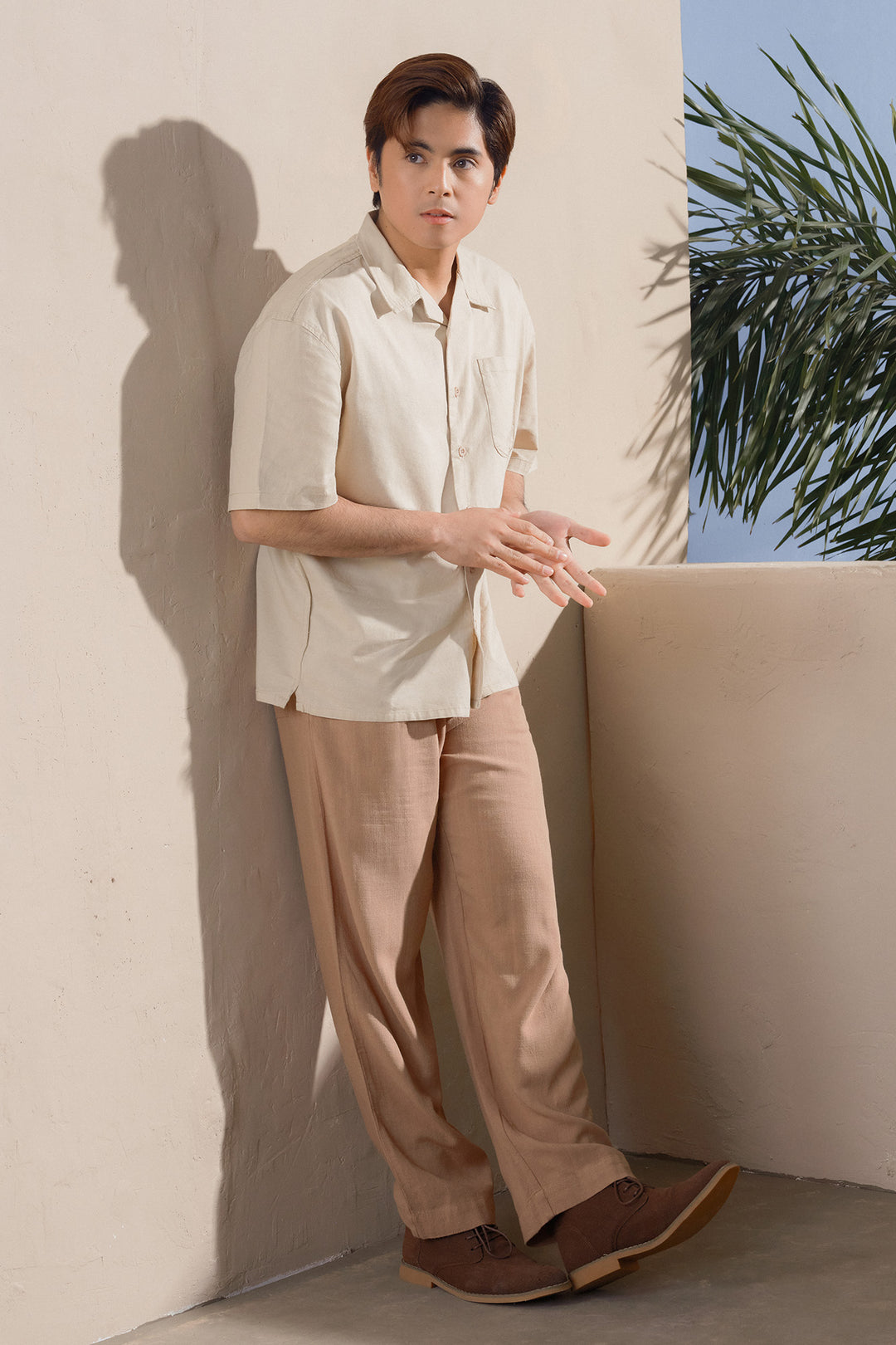 Straight Fit Linen Pull-On Trousers