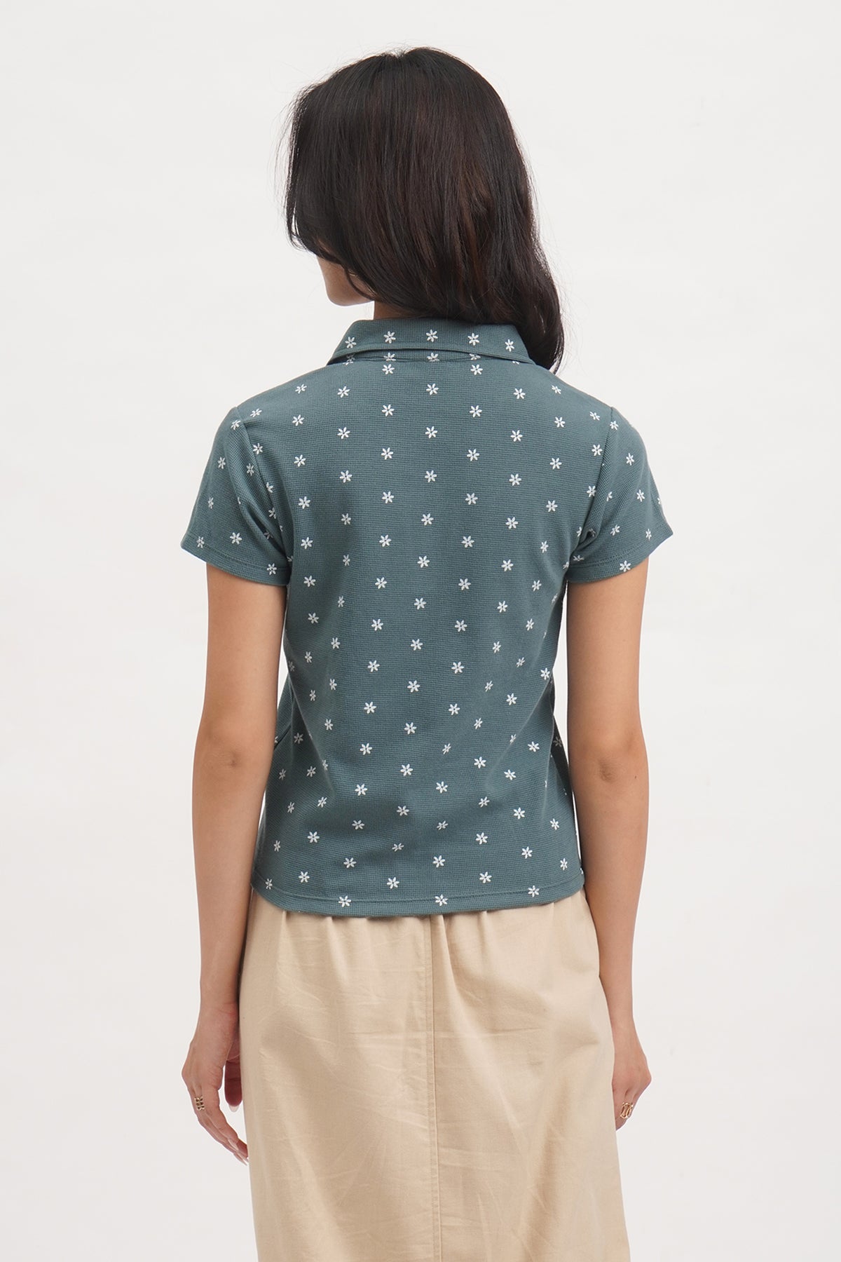 Floral All Over Print Waffle Knit Slim Fit Polo