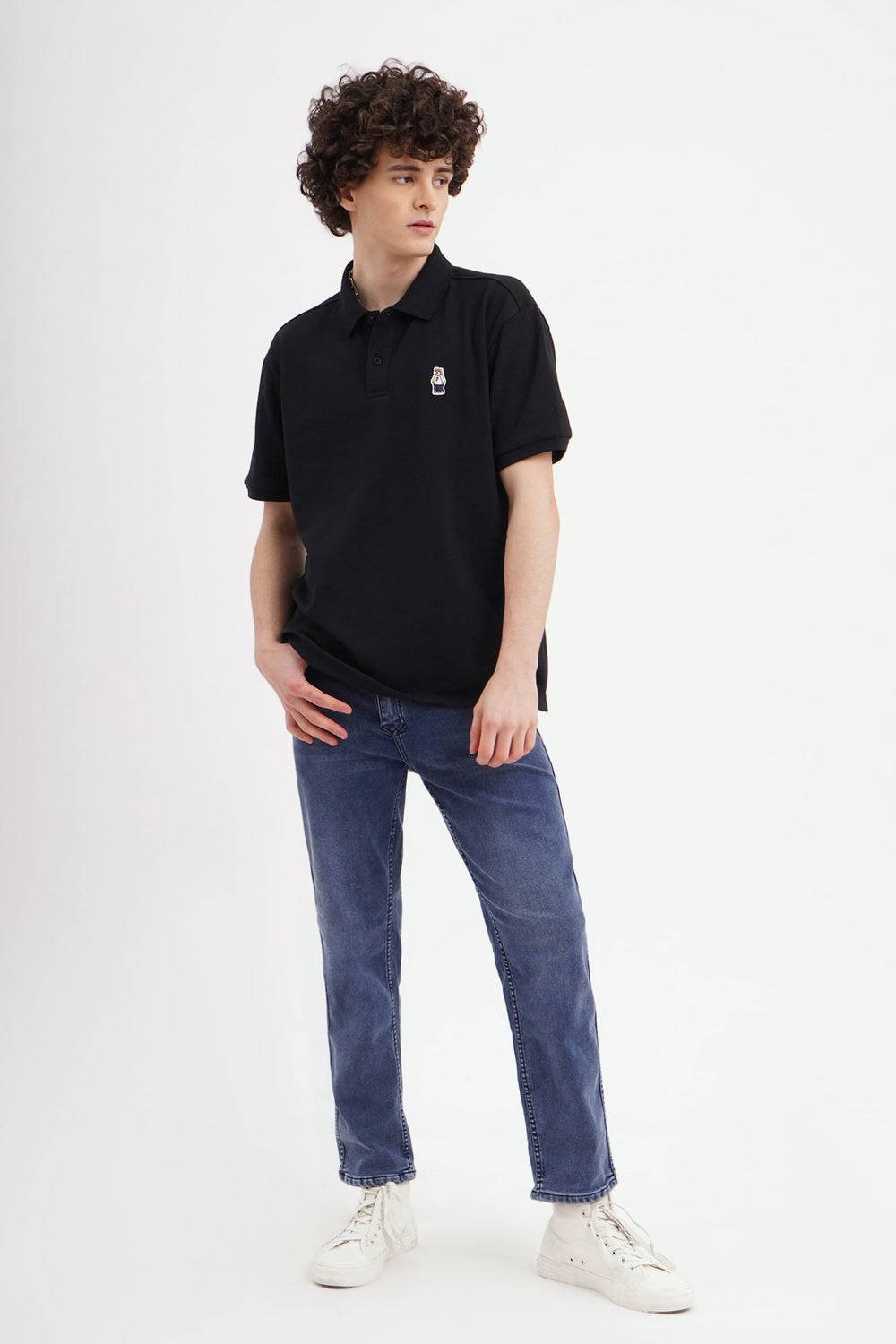 Relaxed Fit Polo with Crew Bear Patch Embroidery