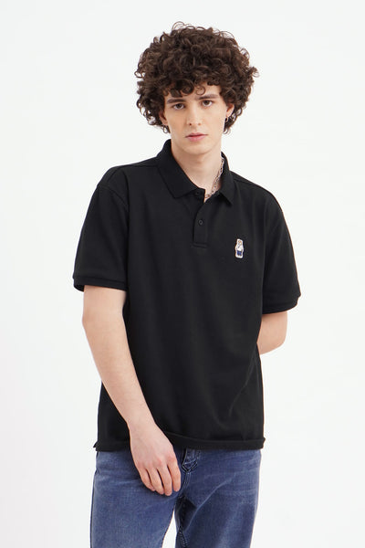 Relaxed Fit Polo with Crew Bear Patch Embroidery