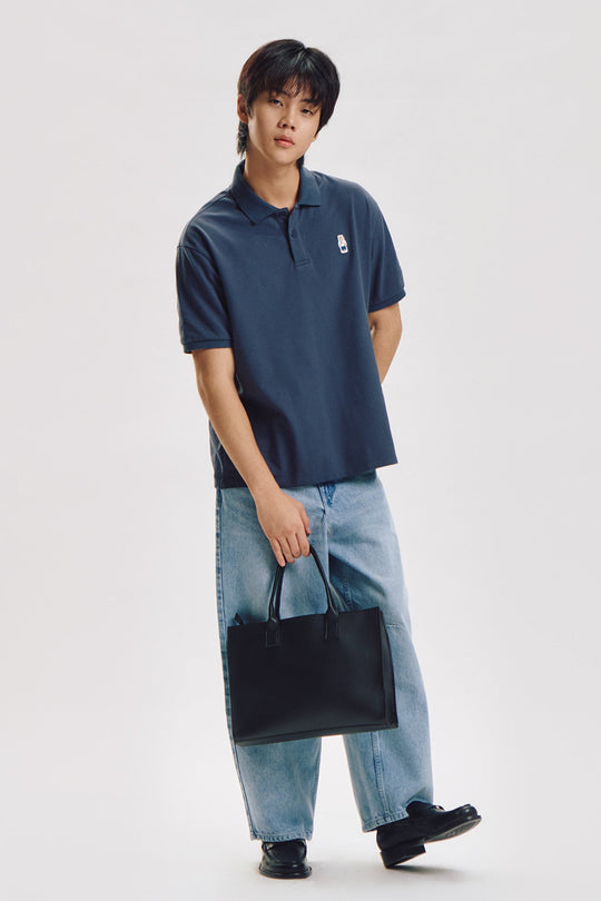 Relaxed Fit Polo with Crew Bear Patch Embroidery