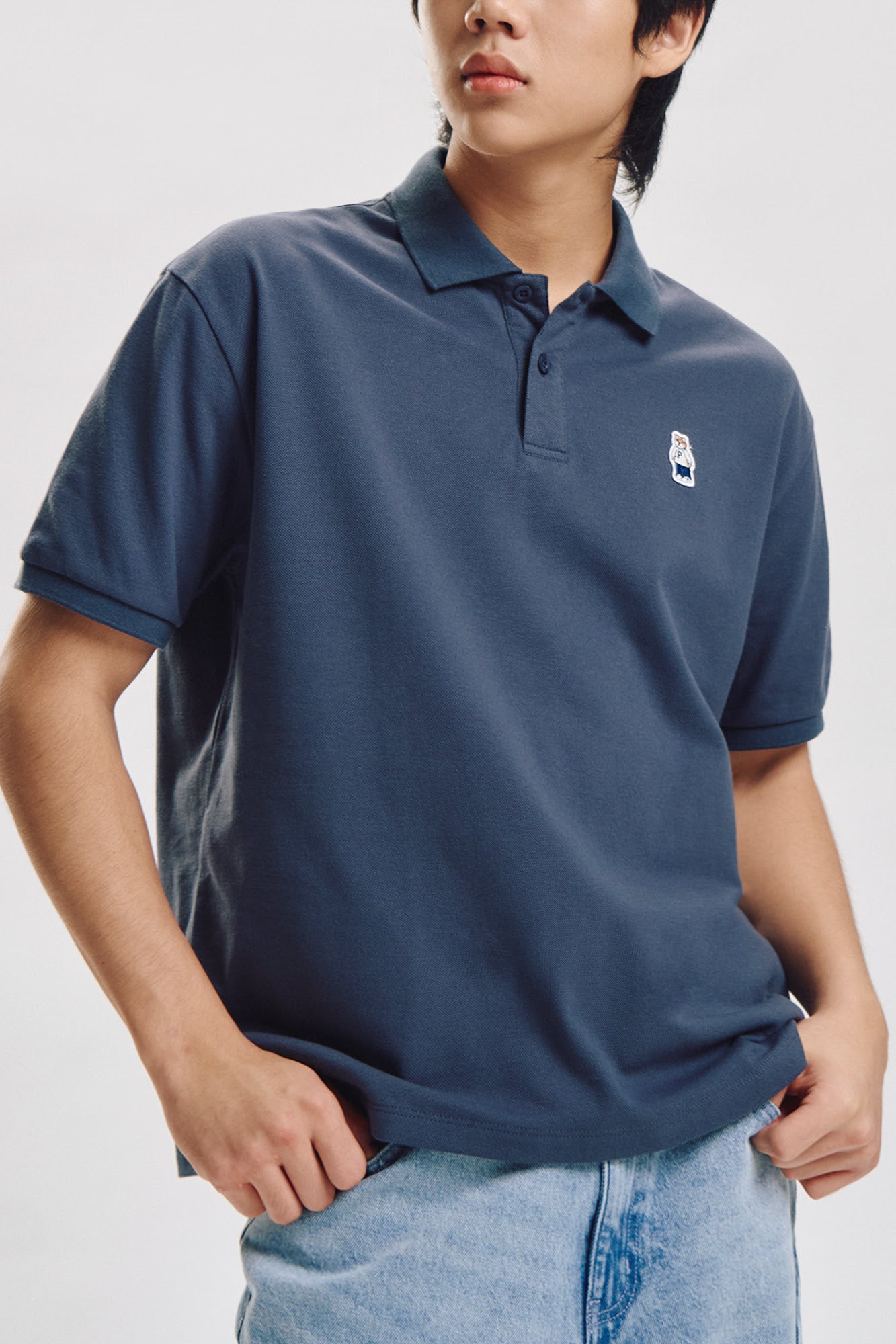 Relaxed Fit Polo with Crew Bear Patch Embroidery