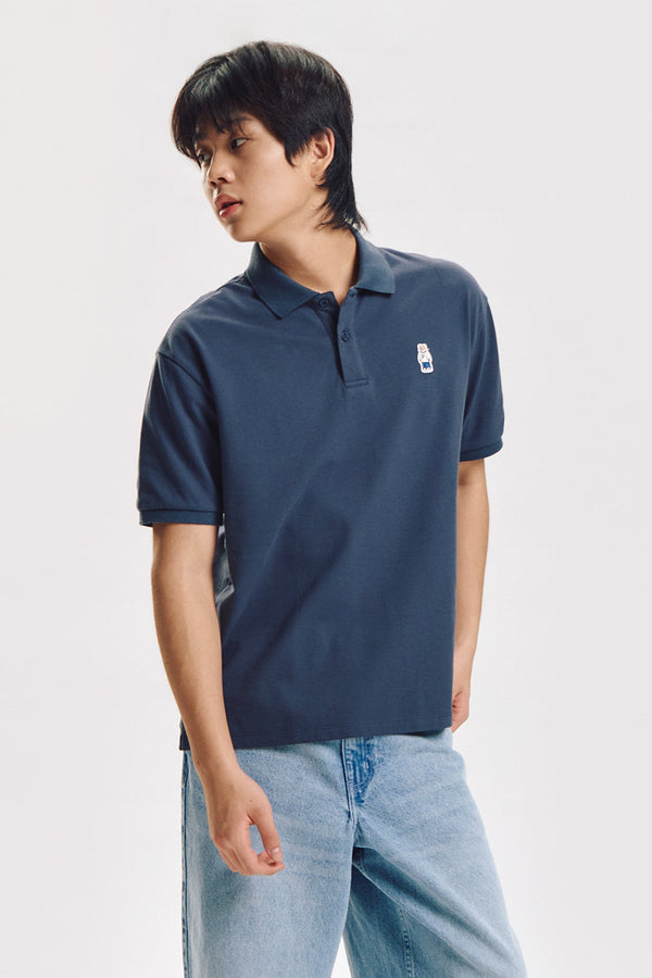 Relaxed Fit Polo with Crew Bear Patch Embroidery