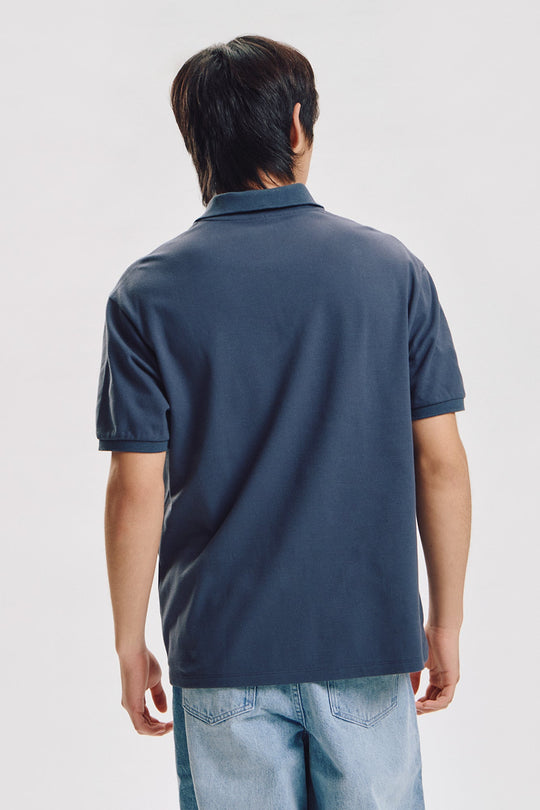 Relaxed Fit Polo with Crew Bear Patch Embroidery