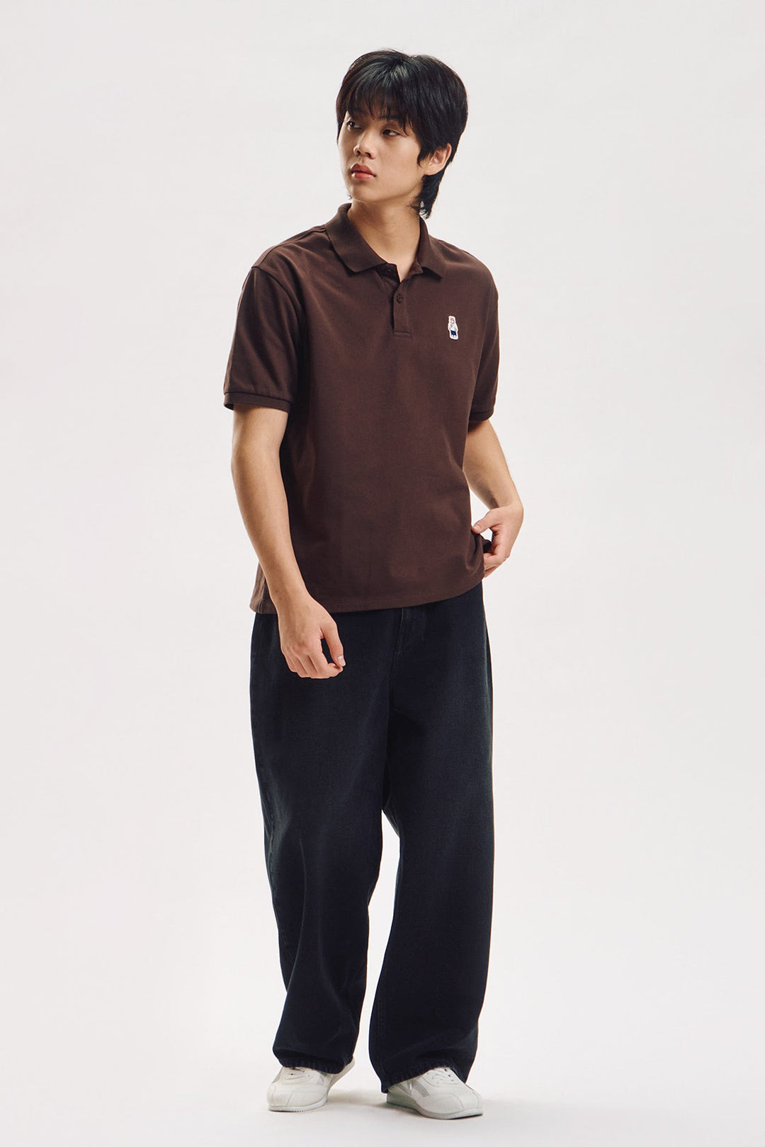 Relaxed Fit Polo with Crew Bear Patch Embroidery