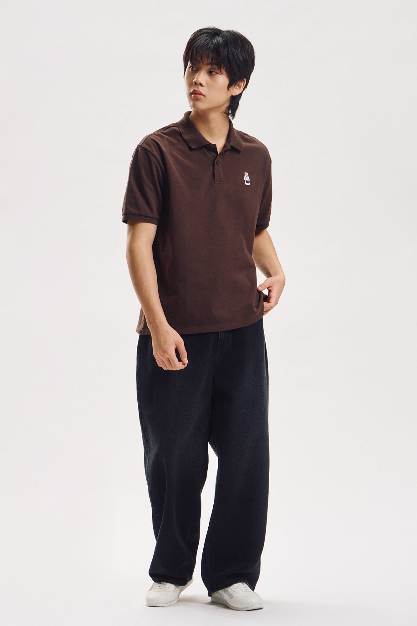 Relaxed Fit Polo with Crew Bear Patch Embroidery