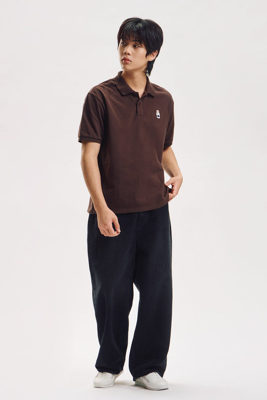 Relaxed Fit Polo with Crew Bear Patch Embroidery