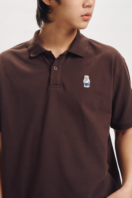 Relaxed Fit Polo with Crew Bear Patch Embroidery