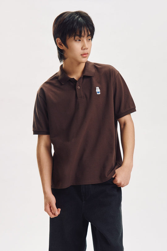 Relaxed Fit Polo with Crew Bear Patch Embroidery