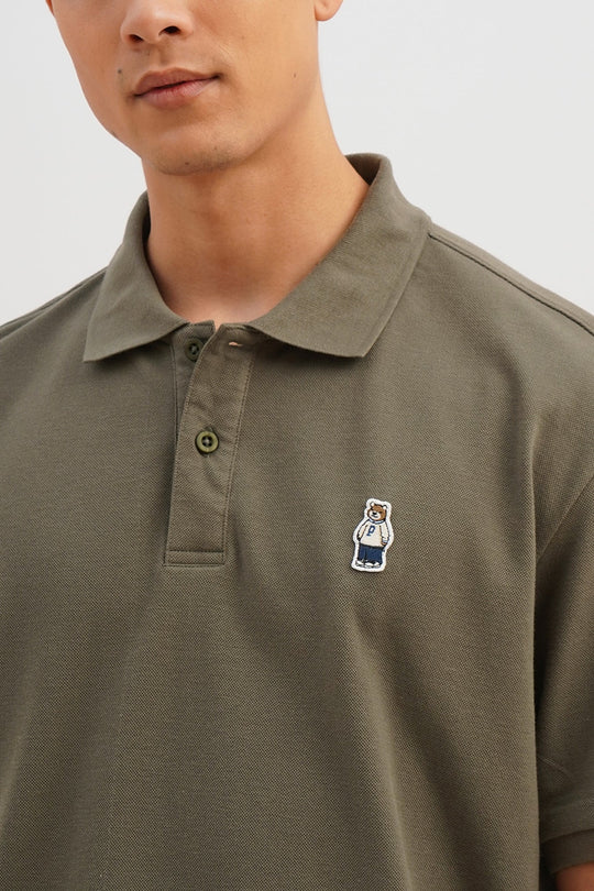 Relaxed Fit Polo with Crew Bear Patch Embroidery