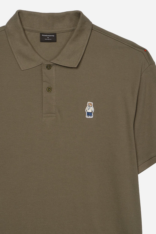 Relaxed Fit Polo with Crew Bear Patch Embroidery