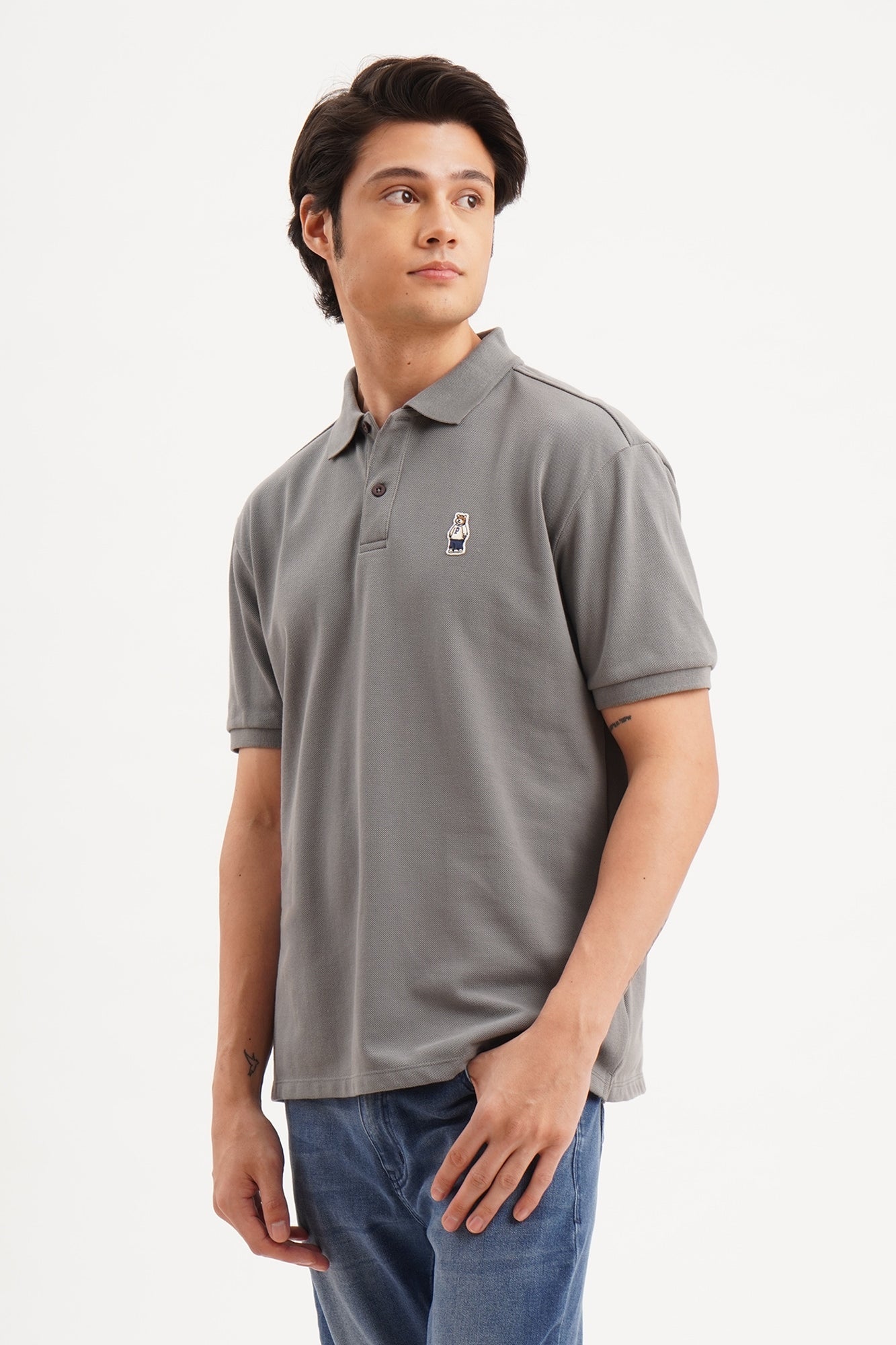 Relaxed Fit Polo with Crew Bear Patch Embroidery