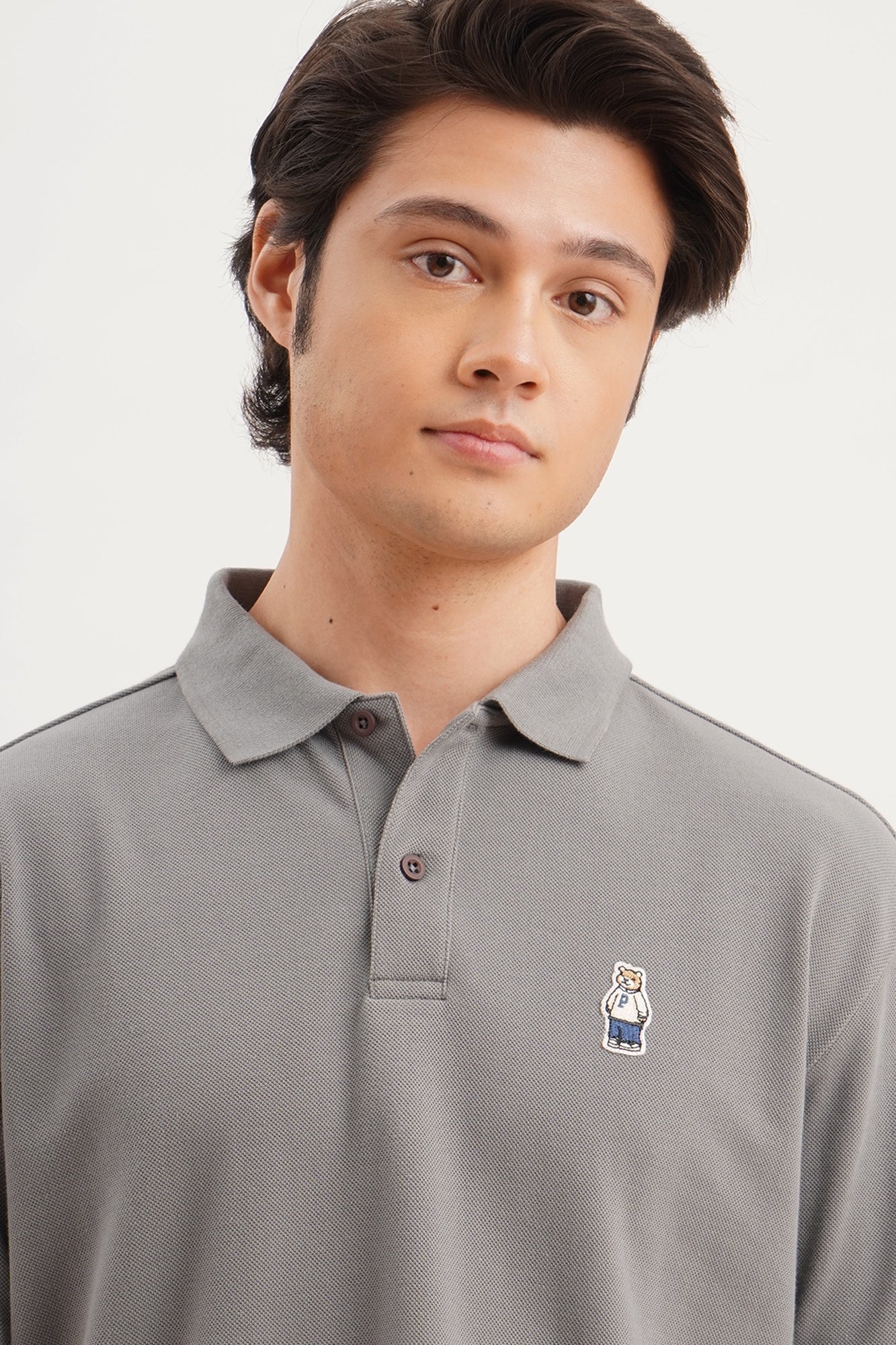 Relaxed Fit Polo with Crew Bear Patch Embroidery