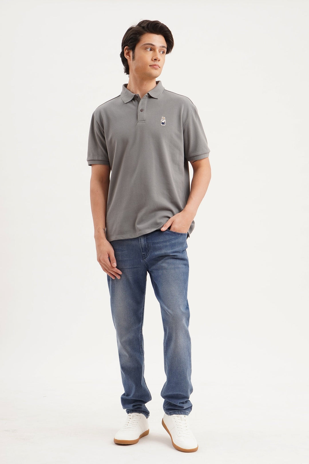 Relaxed Fit Polo with Crew Bear Patch Embroidery