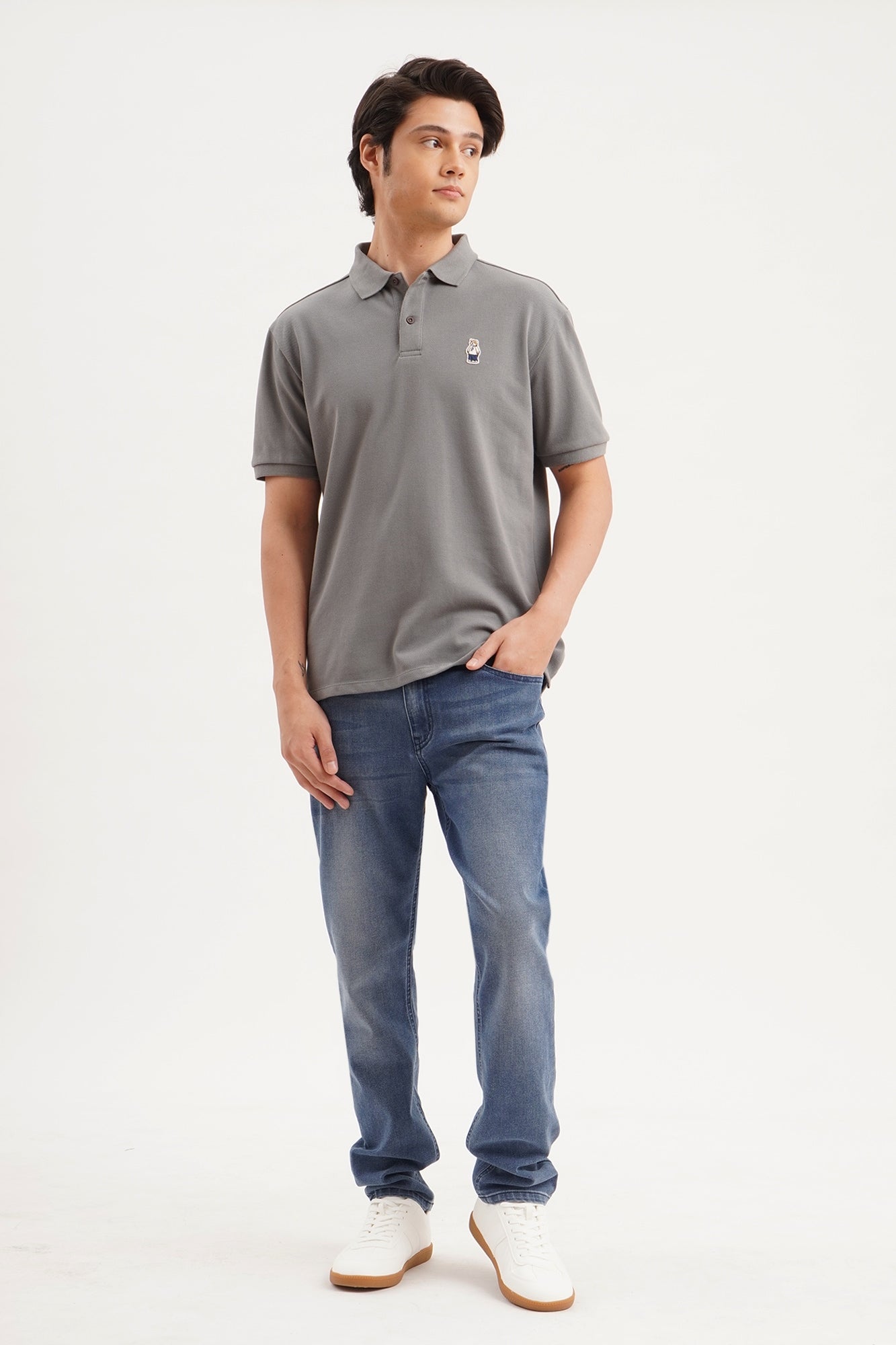 Relaxed Fit Polo with Crew Bear Patch Embroidery