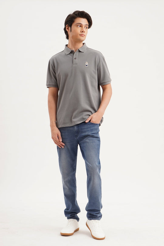 Relaxed Fit Polo with Crew Bear Patch Embroidery