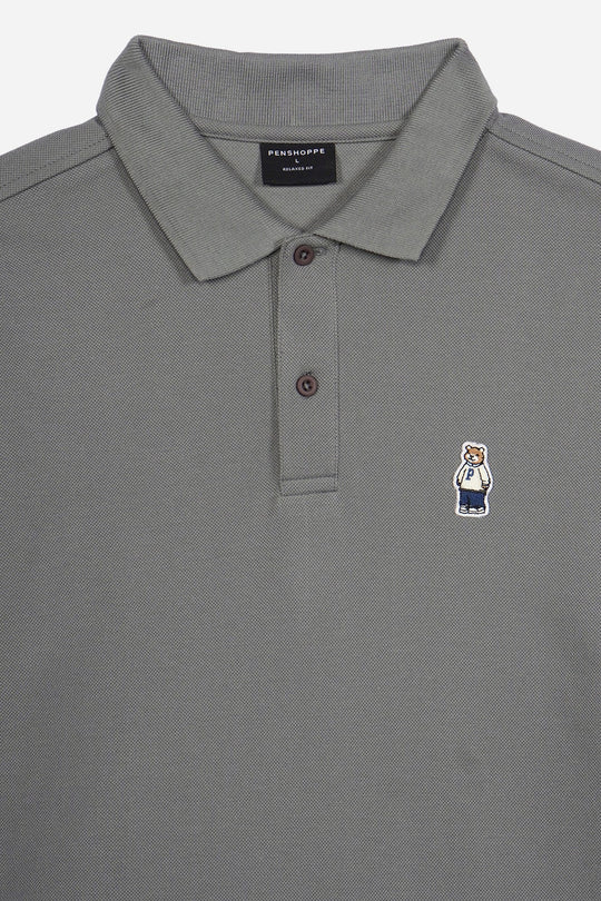 Relaxed Fit Polo with Crew Bear Patch Embroidery