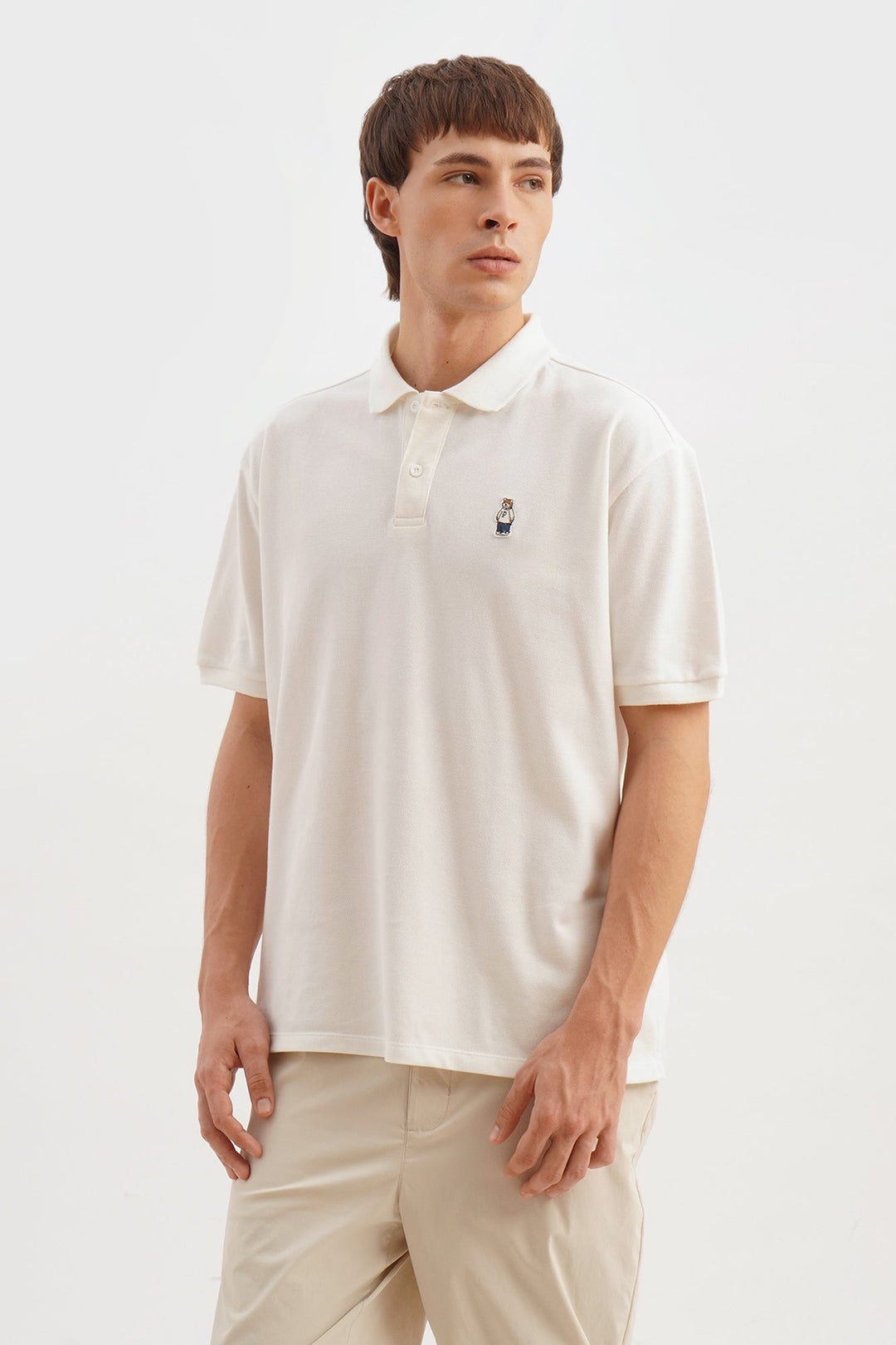 Relaxed Fit Polo with Crew Bear Patch Embroidery